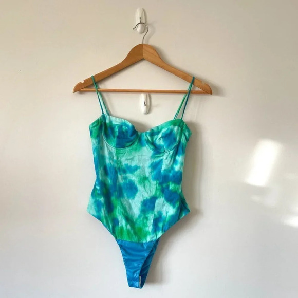 Zara Satin Effect Bustier Corset Bodysuit  Blue Green Size Small Blogger Fave - Picture 8 of 15